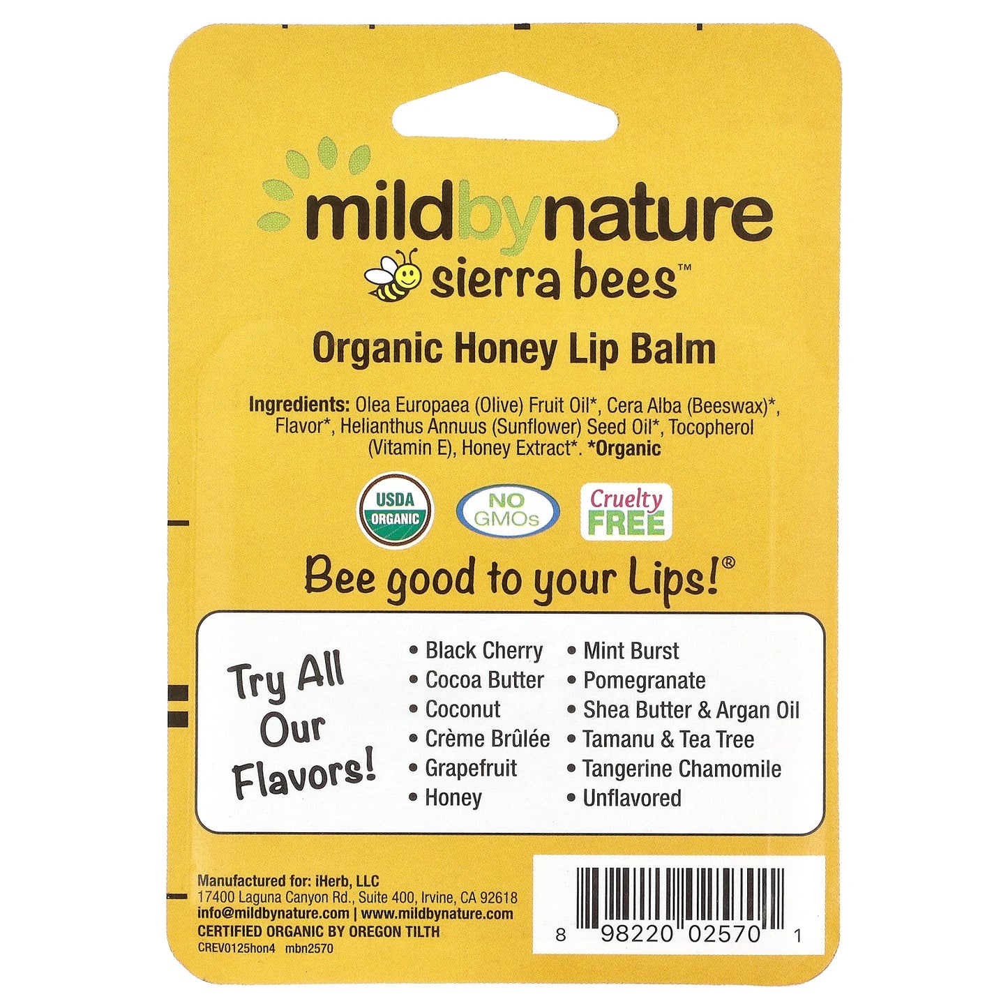 Mild By Nature, Sierra Bees™, Organic Lip Balms, Honey, 4 Pack, 0.15 oz (4.25 g) Each