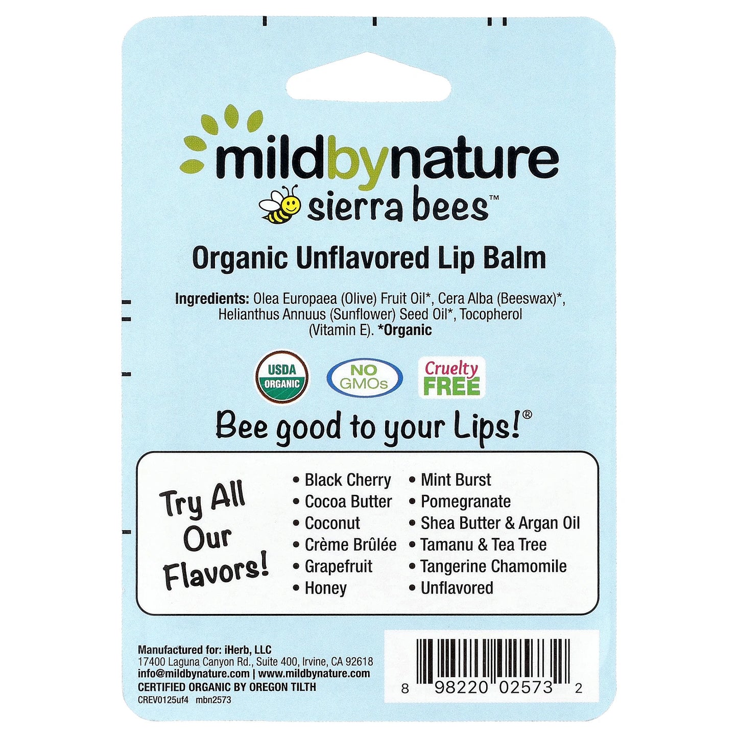 Mild By Nature, Sierra Bees™, Organic Lip Balms, Unflavored, 4 Pack, 0.15 oz (4.25 g) Each