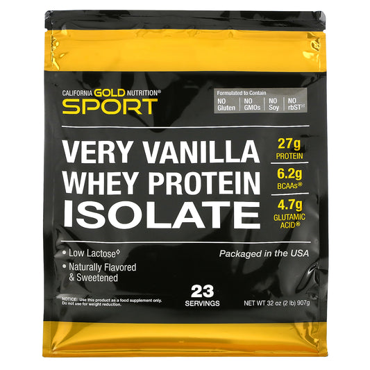 California Gold Nutrition, Sport, 100% Whey Protein Isolate, Very Vanilla Flavor, 2 lbs (907 g)