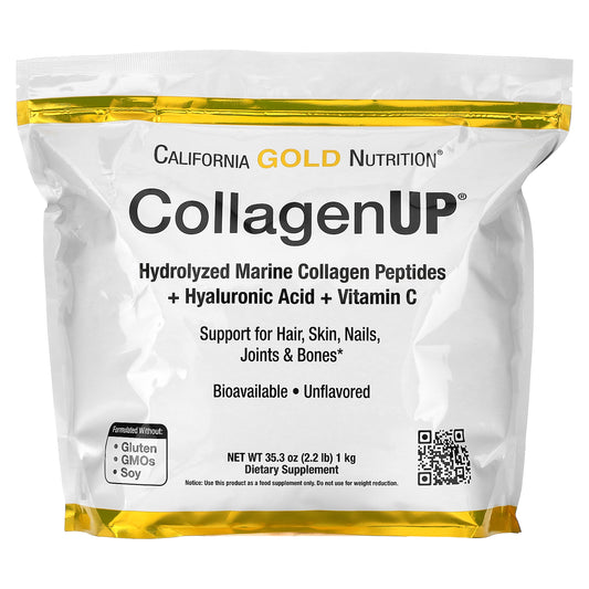 California Gold Nutrition, CollagenUP, Hydrolyzed Marine Collagen Peptides with Hyaluronic Acid and Vitamin C, Unflavored, 2.2 lbs (1 kg)
