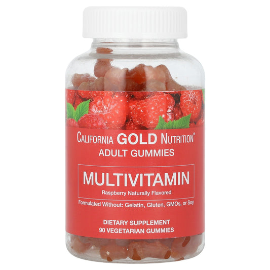 California Gold Nutrition, Adult Multivitamin Gummies, Natural Raspberry, 90 Vegetarian Gummies