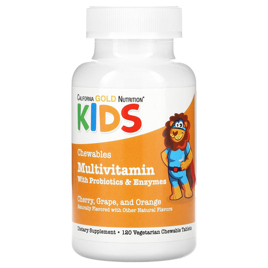 California Gold Nutrition, Chewable Multivitamins with Probiotics & Enzymes for Children, Assorted Fruit, 120 Vegetarian Tablets