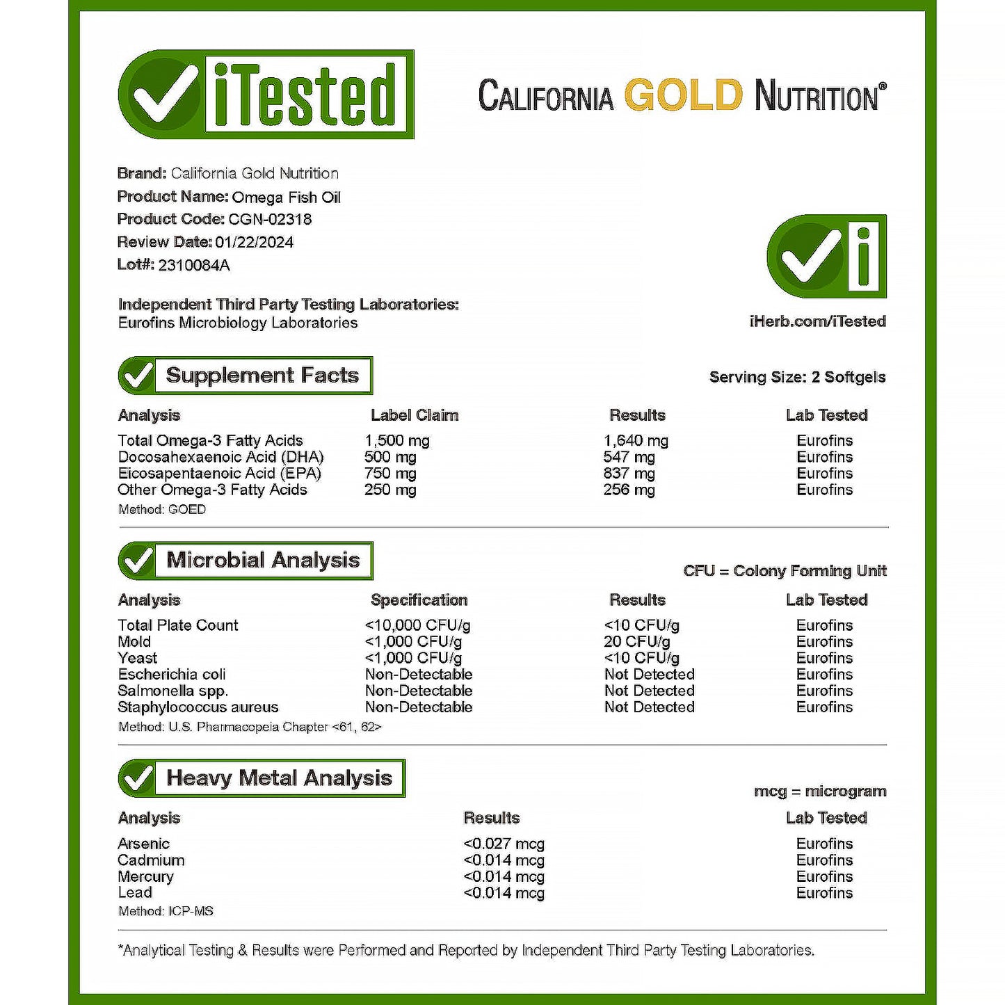 California Gold Nutrition, Norwegian Omega-3 Fish Oil with EPA/DHA, Natural Lemon, 180 Softgels