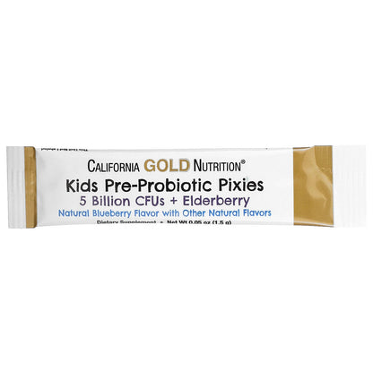 California Gold Nutrition, Kids Pre-Probiotic Pixies, 5 Billion CFUs + Elderberry, Natural Blueberry, 30 Packets, 0.05 oz (1.5 g) Each