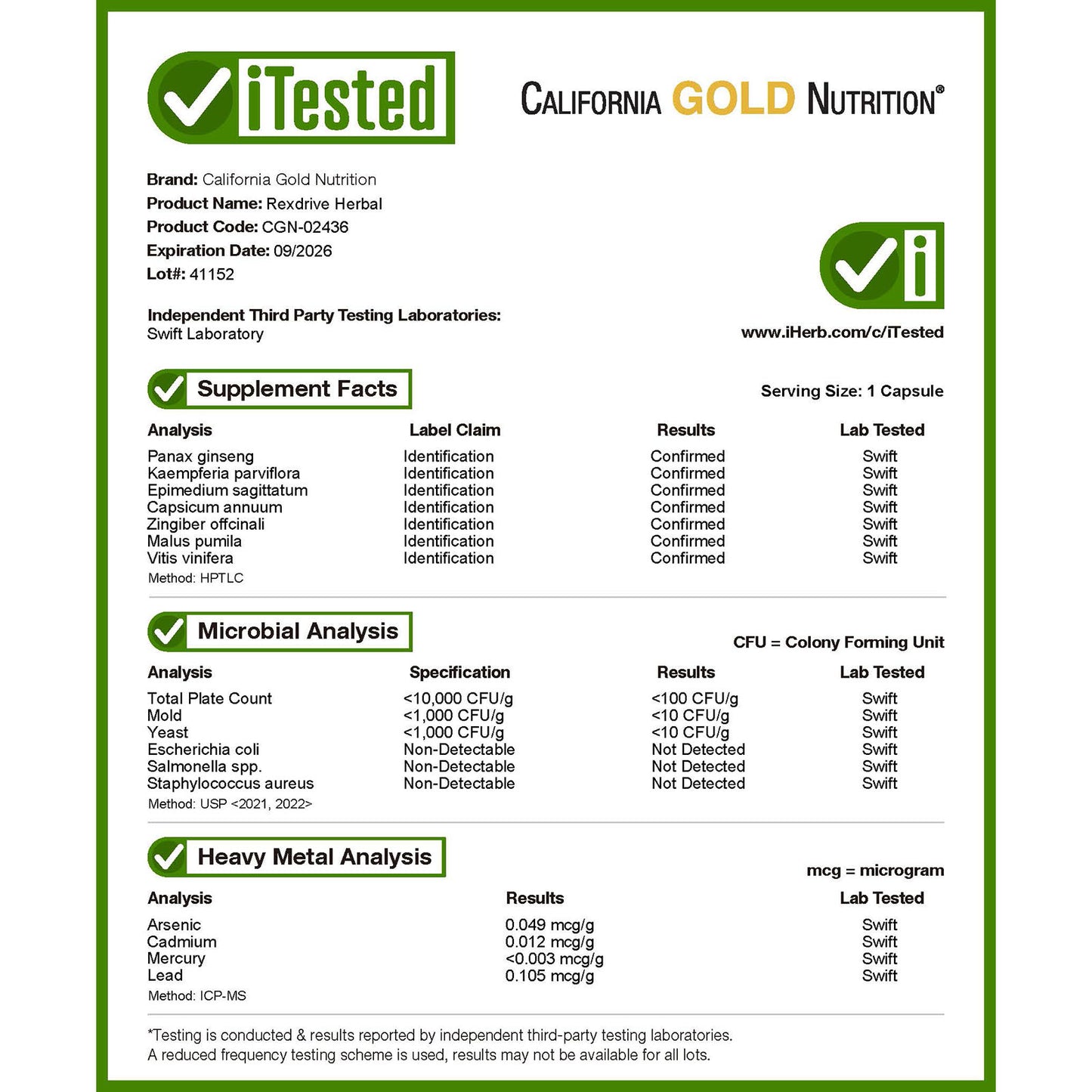 California Gold Nutrition, Rexdrive™ Men's Herbal Performance Formula with Panax Ginseng, Black Ginger, and Horny Goat Weed Extracts plus Botanical Blends, 30 Veggie Capsules