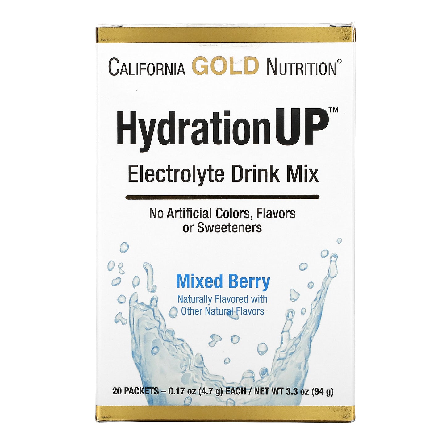 California Gold Nutrition, HydrationUP, Electrolyte Drink Mix, Mixed Berry, 20 Packets, 0.17 oz (4.7 g) Each
