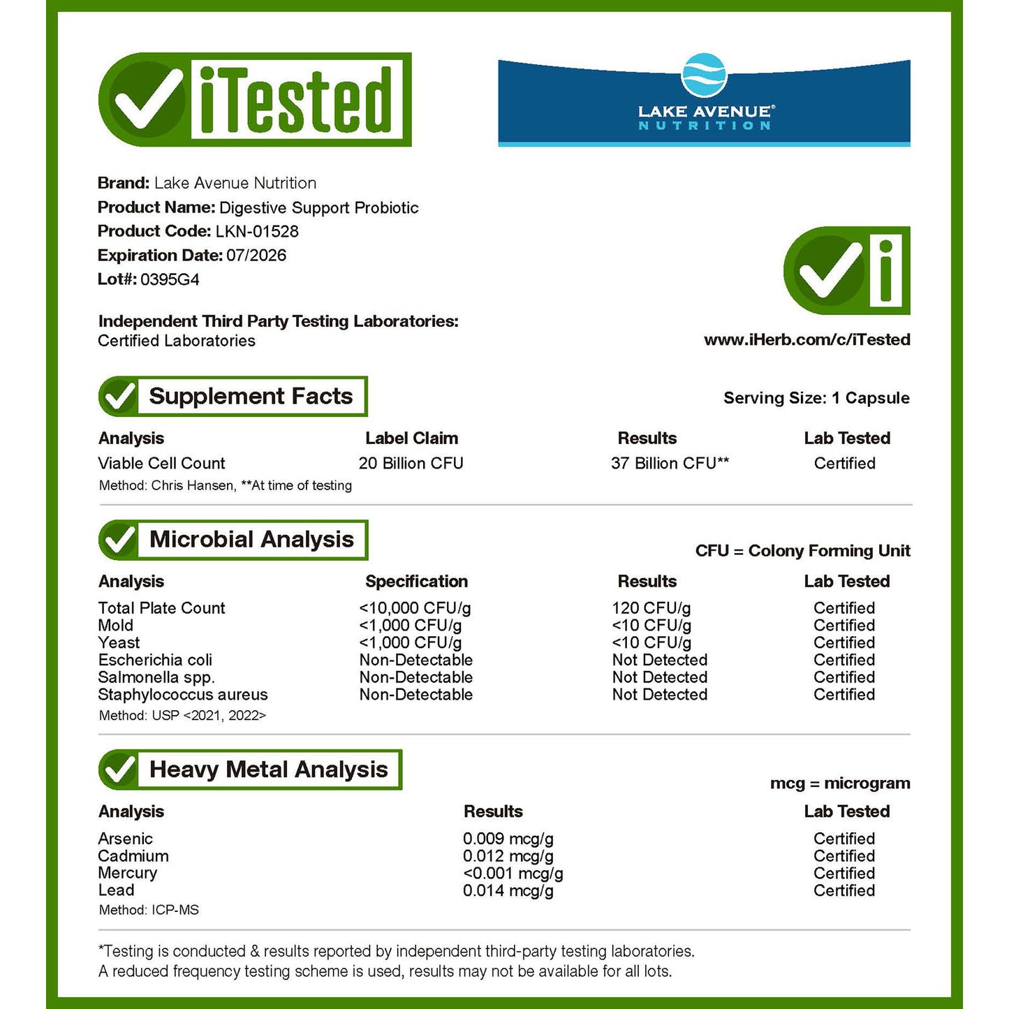 Lake Avenue Nutrition, Digestive Support Probiotic, Probiotic & Prebiotic Blend with Lactobacillus rhamnosus GG, 20 Billion CFUs, 30 Veggie Capsules