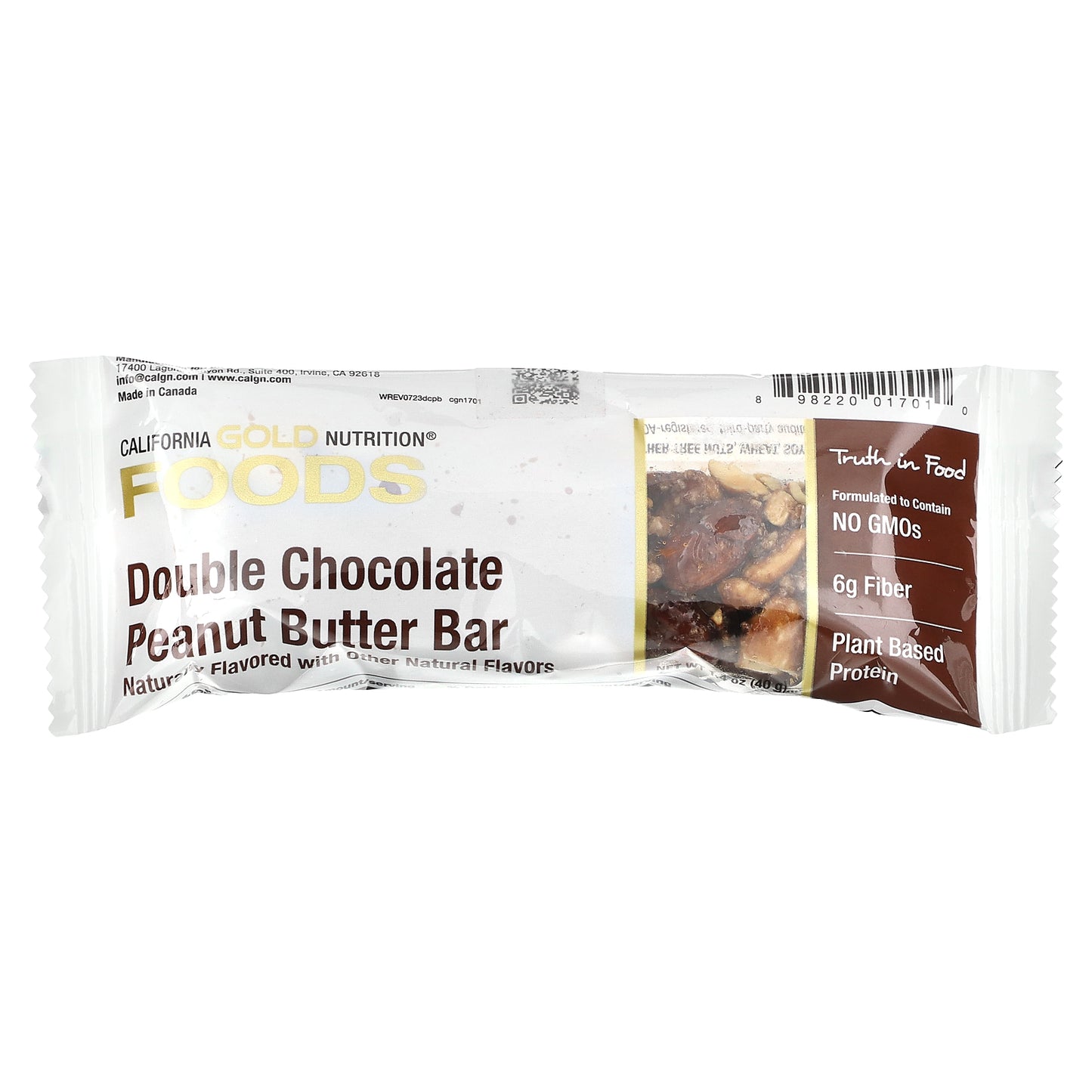 California Gold Nutrition, Foods, Double Chocolate Peanut Butter Flavor Bars, 12 Bars, 1.4 oz (40 g) Each