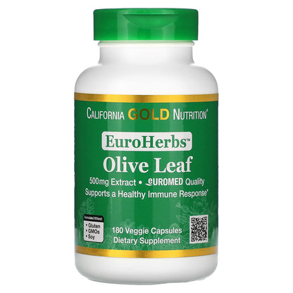 California Gold Nutrition, EuroHerbs, Olive Leaf Extract, Euromed Quality, 500 mg, 180 Veggie Capsules
