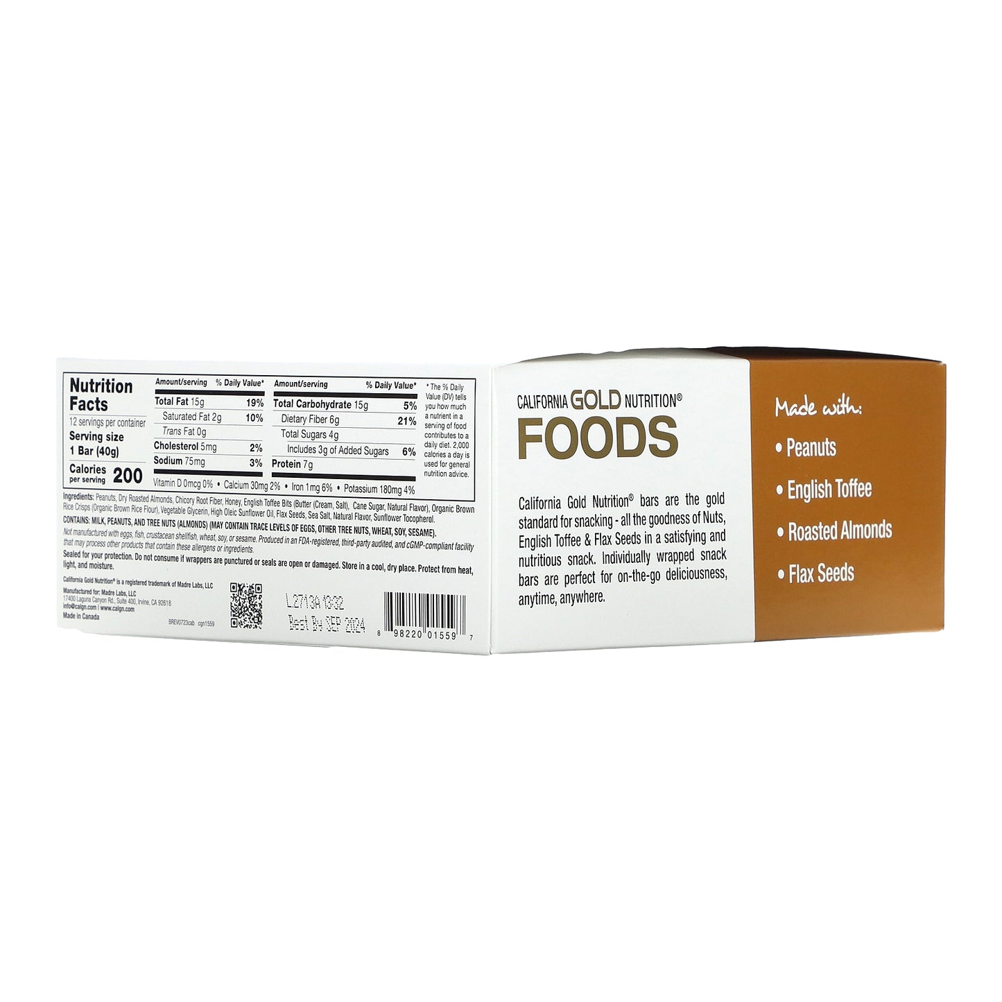California Gold Nutrition, Foods, Caramel Almond Bars, 12 Bars, 1.4 oz (40 g) Each