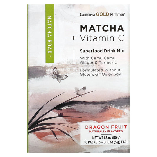 California Gold Nutrition, Matcha Road, Matcha + Vitamin C, Dragon Fruit, 10 Count
