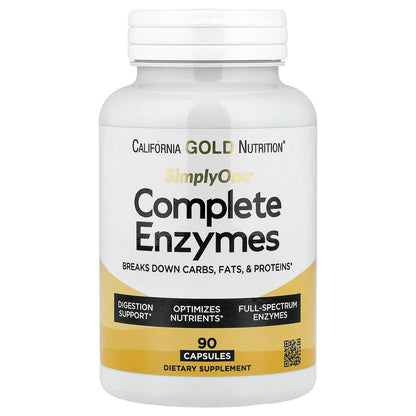 California Gold Nutrition, SimplyOne®, Complete Enzymes with Betaine HCl, Ox Bile Extract, Full-Spectrum Enzymes, and Bromelain, 90 Capsules