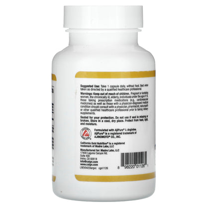 California Gold Nutrition, L-Arginine, 500 mg , 60 Veggie Capsules