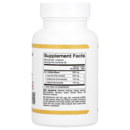 California Gold Nutrition, BCAA, AjiPure® Branched Chain Amino Acids 2:1:1 with L-Leucine, L-Isoleucine, and L-Valine, 500 mg, 60 Veggie Capsules