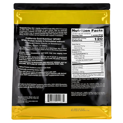 California Gold Nutrition, Sport, Whey Protein Isolate, Unflavored, 5 lb (2.27 kg)