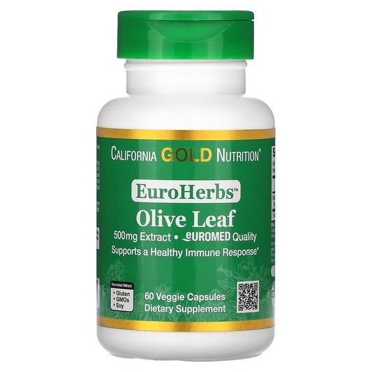 California Gold Nutrition, EuroHerbs, Olive Leaf Extract, Euromed Quality, 500 mg, 60 Veggie Capsules
