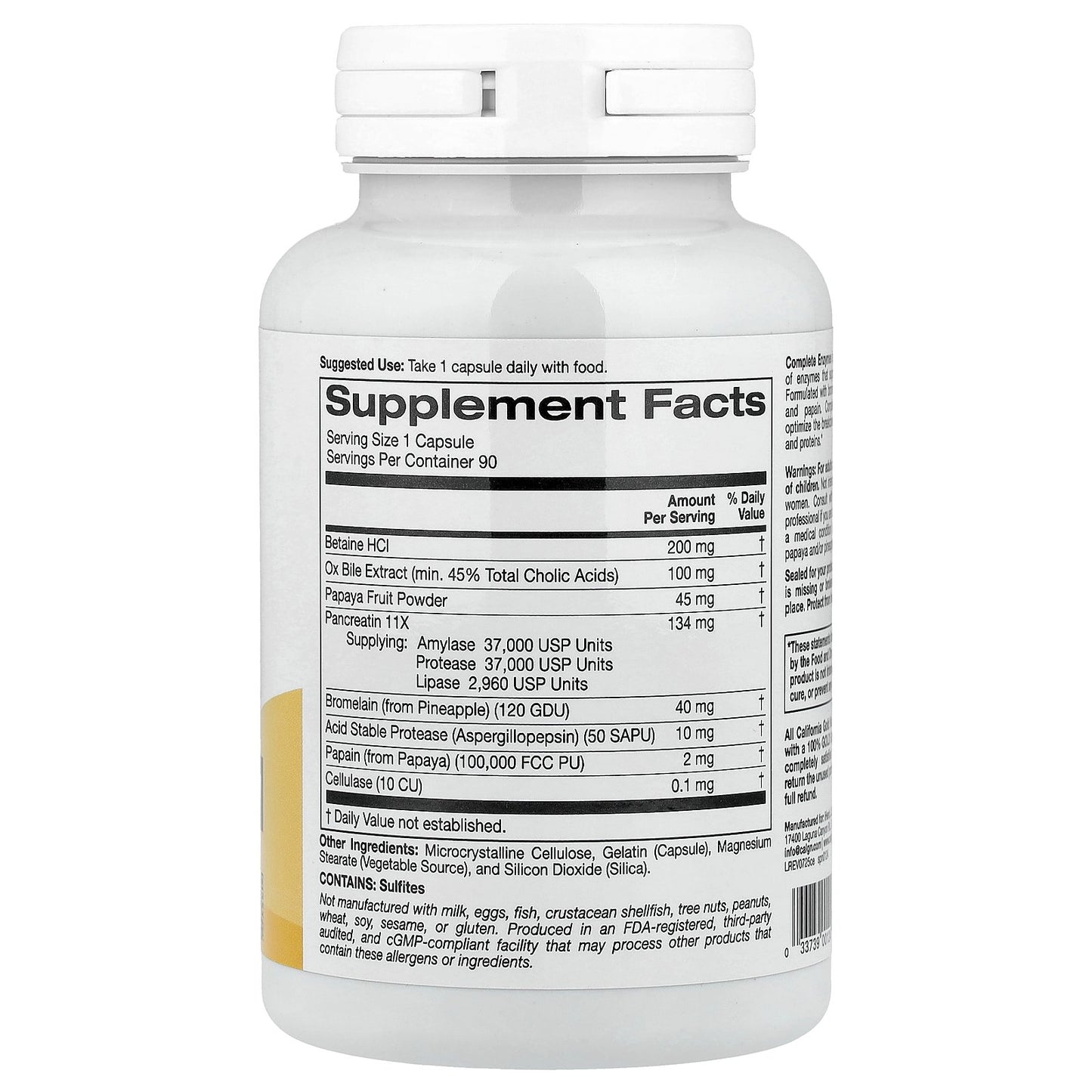 California Gold Nutrition, SimplyOne®, Complete Enzymes with Betaine HCl, Ox Bile Extract, Full-Spectrum Enzymes, and Bromelain, 90 Capsules