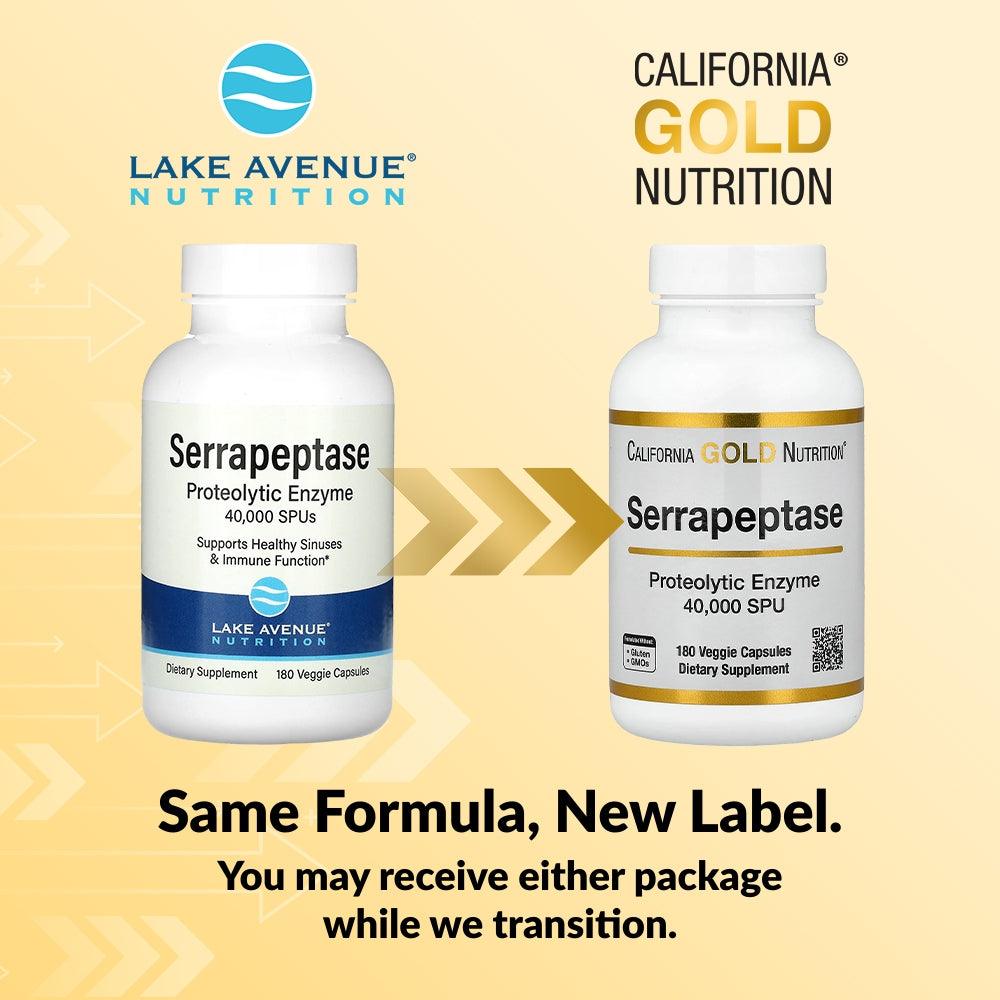 California Gold Nutrition, Serrapeptase, Proteolytic Enzyme, 40,000 SPUs, 180 Veggie Capsules