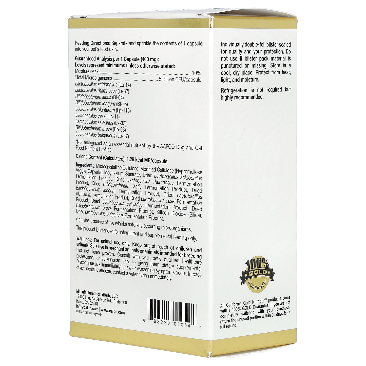 California Gold Nutrition, LactoBif® Pet Probiotics, 5 Billion CFU, 60 Veggie Capsules