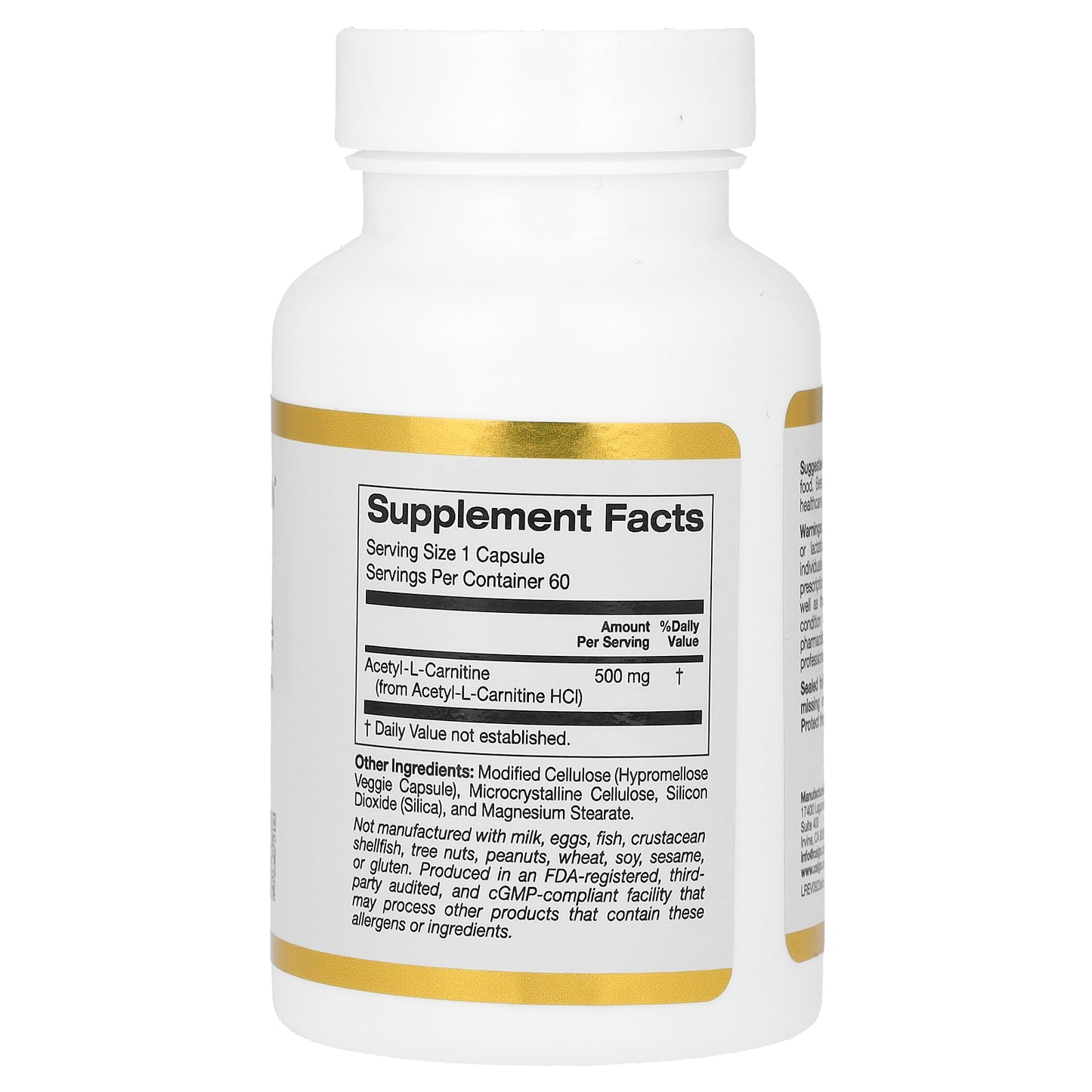 California Gold Nutrition, Acetyl-L-Carnitine, 500 mg, 60 Veggie Capsules