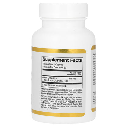 California Gold Nutrition, Acetyl-L-Carnitine, 500 mg, 60 Veggie Capsules