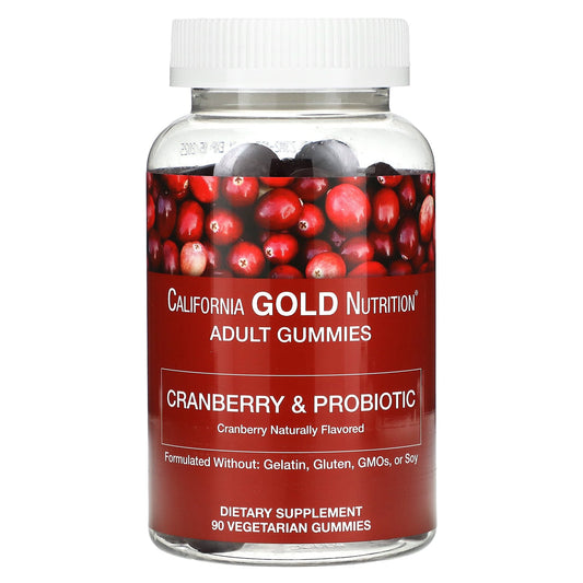 California Gold Nutrition, Cranberry & Probiotic Gummies, Natural Cranberry, 90 Vegetarian Gummies