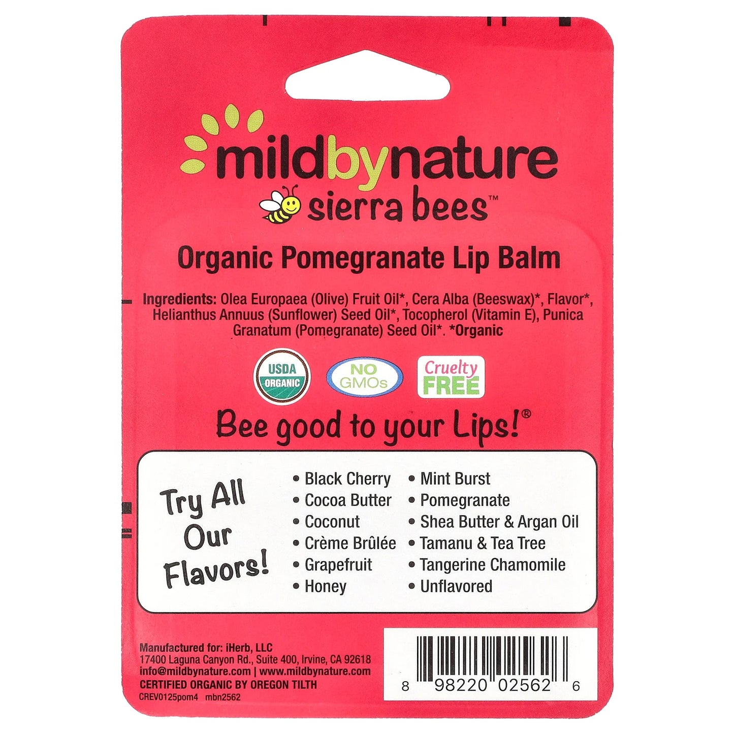Mild By Nature, Sierra Bees™, Organic Lip Balms, Pomegranate, 4 Pack, 0.15 oz (4.25g) Each