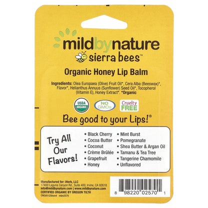 Mild By Nature, Sierra Bees™, Organic Lip Balms, Honey, 4 Pack, 0.15 oz (4.25 g) Each