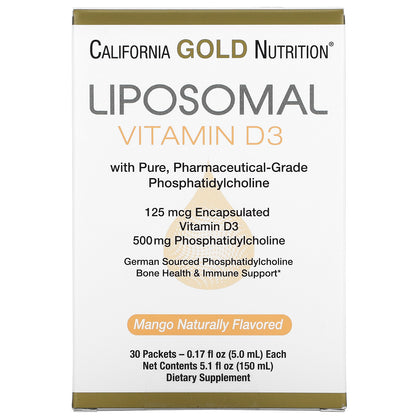 California Gold Nutrition, Liposomal Vitamin D3, 125 mcg (5,000 IU), 30 Packets (5.0 ml)