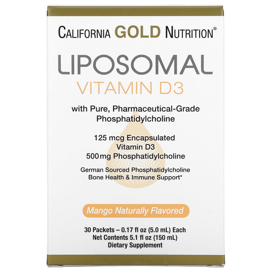 California Gold Nutrition, Liposomal Vitamin D3, 125 mcg (5,000 IU), 30 Packets (5.0 ml)
