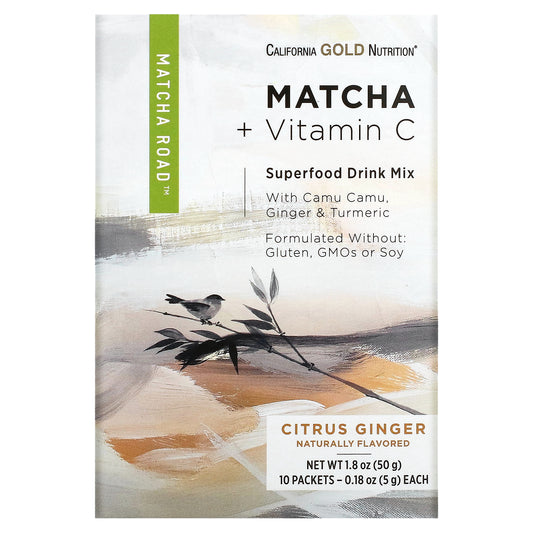 California Gold Nutrition, Matcha Road, Matcha + Vitamin C, Citrus Ginger, 10 Count