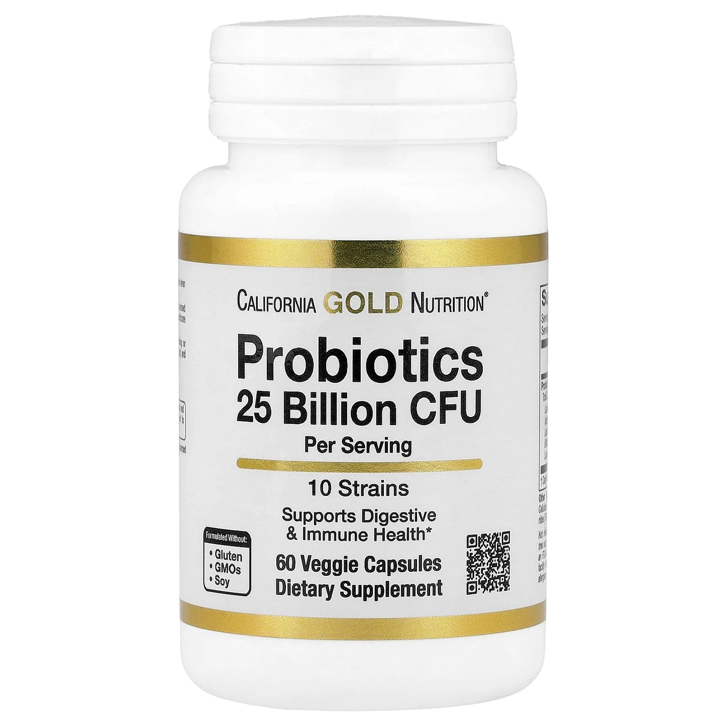 California Gold Nutrition, Probiotics with Lactobacillus acidophilus, Bifidobacterium lactis, Lactobacillus plantarum, and Lactobacillus casei, 10 Strain Blend, 25 Billion CFU, 60 Veggie Capsules