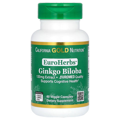 California Gold Nutrition, EuroHerbs, Ginkgo Biloba Extract, Euromed Quality, 120 mg, 60 Veggie Capsules
