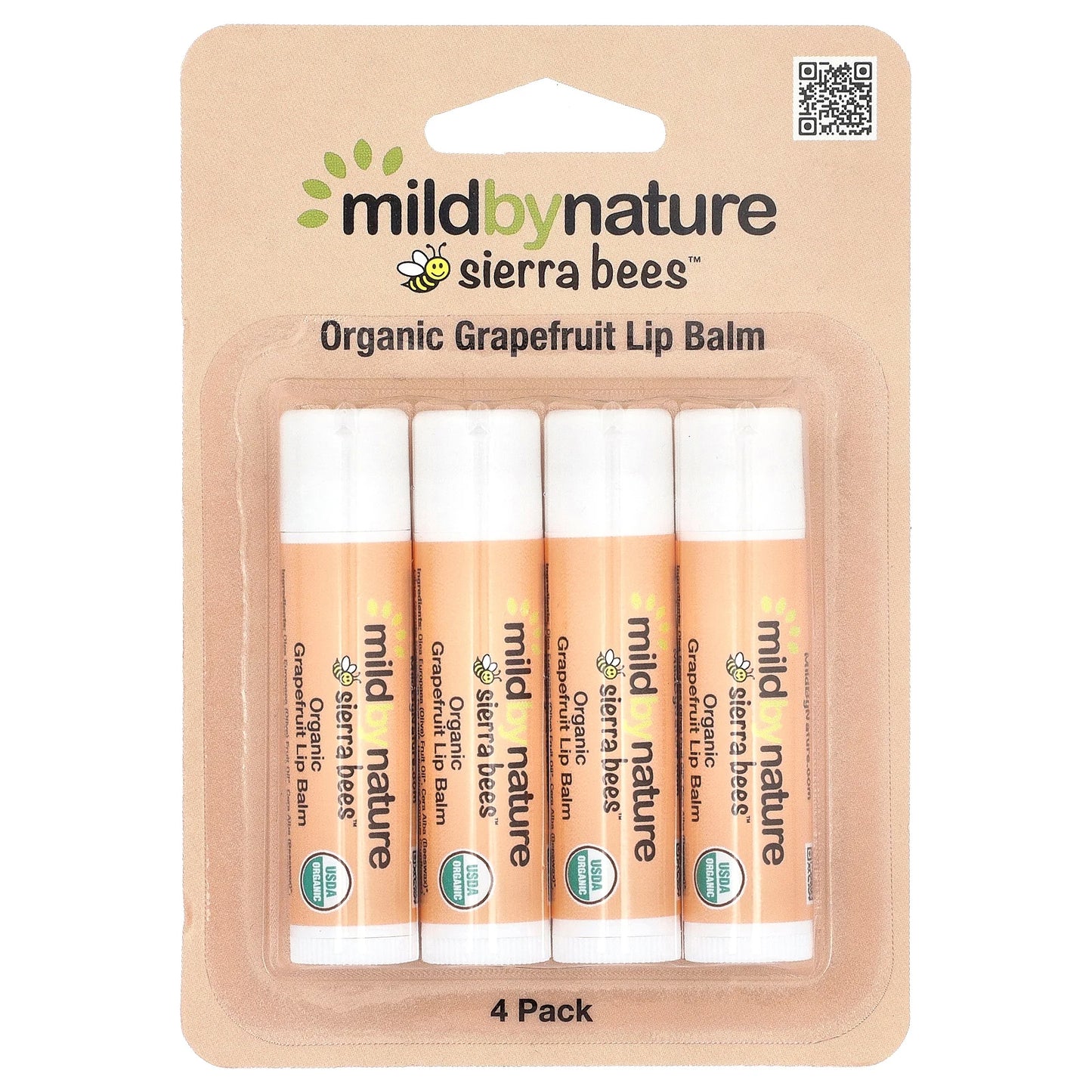 Mild By Nature, Sierra Bees™, Organic Lip Balms, Grapefruit, 4 Pack, 0.15 oz (4.25 g) Each