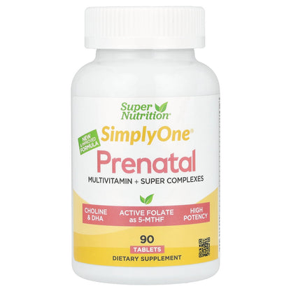 Super Nutrition, Simply One®, Prenatal Multivitamin with Super Greens, Spices, Vitamin A, and Folate, 90 Tablets