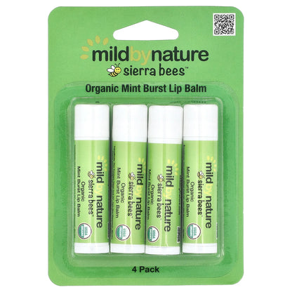 Mild By Nature, Sierra Bees™, Organic Lip Balms, Mint Burst, 4 Pack, 0.15 oz (4.25 g) Each