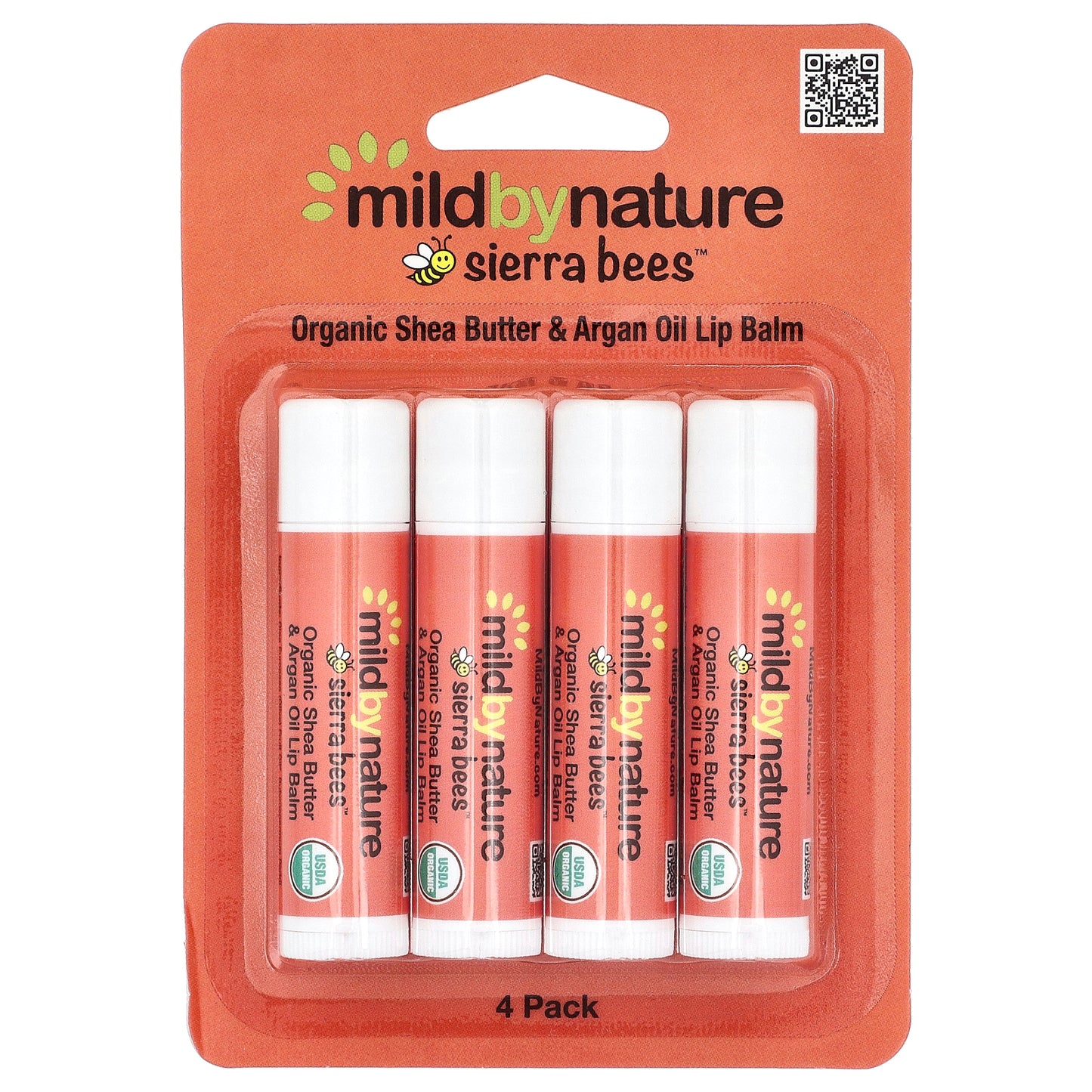 Mild By Nature, Sierra Bees™, Organic Lip Balms, Shea Butter & Argan Oil, 4 Pack, 0.15 oz (4.25 g) Each