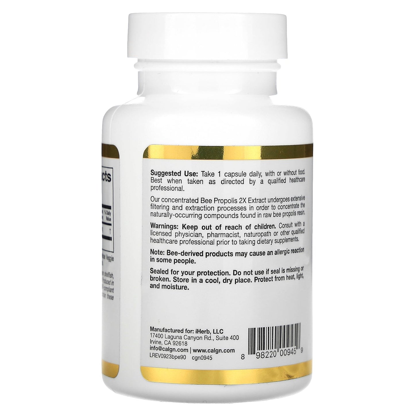 California Gold Nutrition, Bee Propolis 2X, Concentrated Extract, 500 mg, 90 Veggie Caps