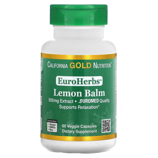 California Gold Nutrition, EuroHerbs, Lemon Balm Extract, Euromed Quality, 500 mg, 60 Veggie Capsules