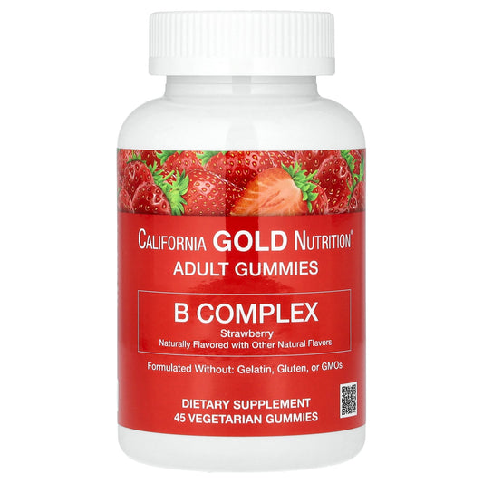 California Gold Nutrition, B Complex Gummies, No Gelatin, Natural Strawberry Flavor, 45 Gummies