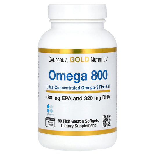 California Gold Nutrition, Omega 800 Ultra-Concentrated Omega-3 Fish Oil, KD-Pur Triglyceride Form, 1,000 mg, 90 Fish Gelatin Softgels