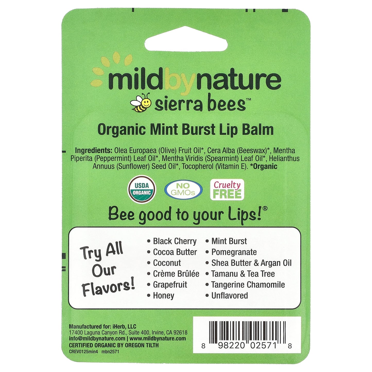 Mild By Nature, Sierra Bees™, Organic Lip Balms, Mint Burst, 4 Pack, 0.15 oz (4.25 g) Each