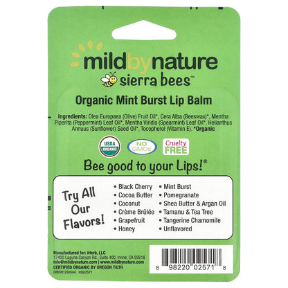 Mild By Nature, Sierra Bees™, Organic Lip Balms, Mint Burst, 4 Pack, 0.15 oz (4.25 g) Each