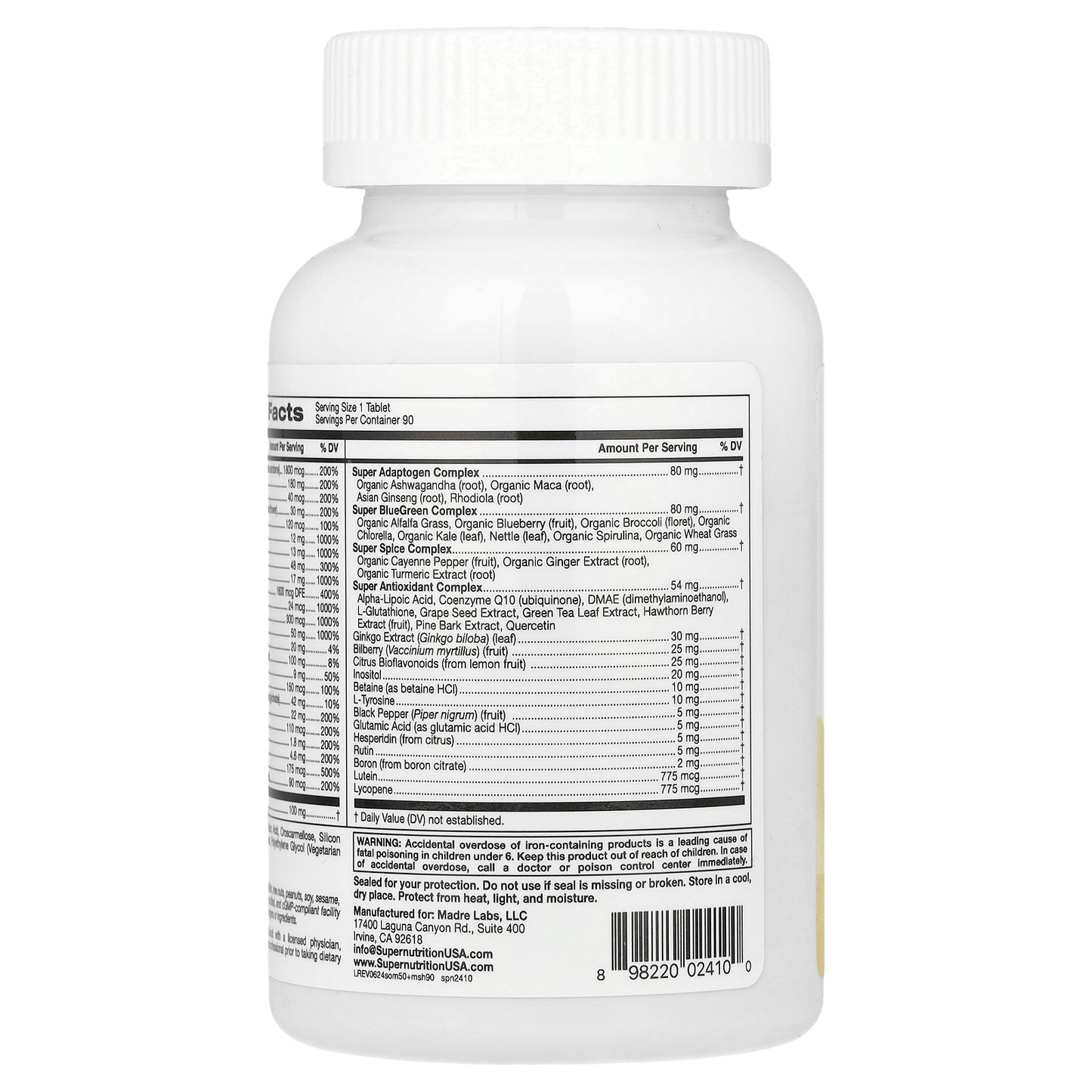 Super Nutrition, Simply One®, Men's 50+ Multivitamin with Super Adaptogens, B12, Greens, Spices & Antioxidants, 90 Tablets