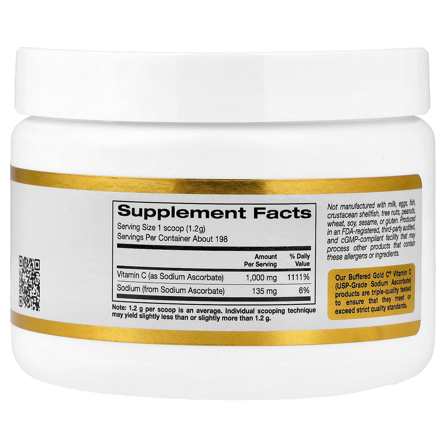 California Gold Nutrition, Buffered Gold C®, Non-Acidic Vitamin C Powder, Sodium Ascorbate, 8.4 oz (238 g)
