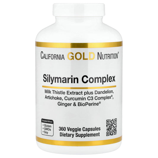 California Gold Nutrition, Silymarin Complex with Milk Thistle Extract Plus Dandelion, Artichoke, Ginger, and BioPerine®, 360 Veggie Capsules