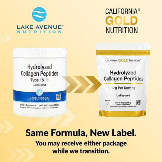 California Gold Nutrition, Hydrolyzed Collagen Peptides, Type I & III, Unflavored, 7.05 oz (200 g)