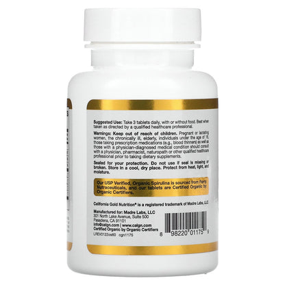 California Gold Nutrition, Organic Spirulina with Phycocyanin, and Chlorophyll, 60 Tablets