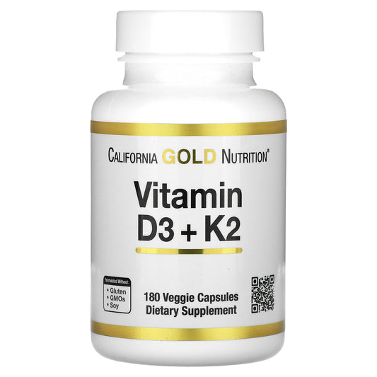 California Gold Nutrition, Vitamin D3 + K2, 180 Veggie Capsules