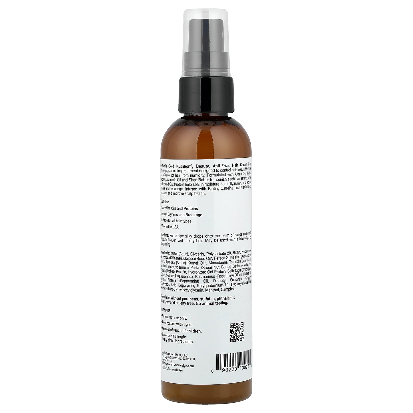 California Gold Nutrition, Beauty, Anti-Frizz Hair Serum, Biotin, Rosemary Mint, 4 fl oz (118 ml)